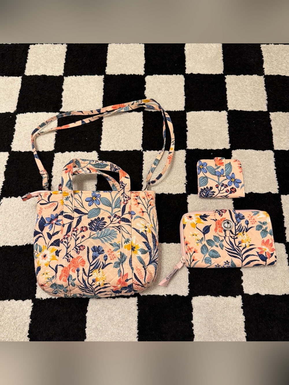 Vera Bradley Mini Vera Tote Bag Paradise Coral w/ Wallets Set